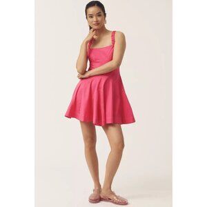 By Anthropologie Plunge Drop-Waist A-Line Mini Dress Pink XL